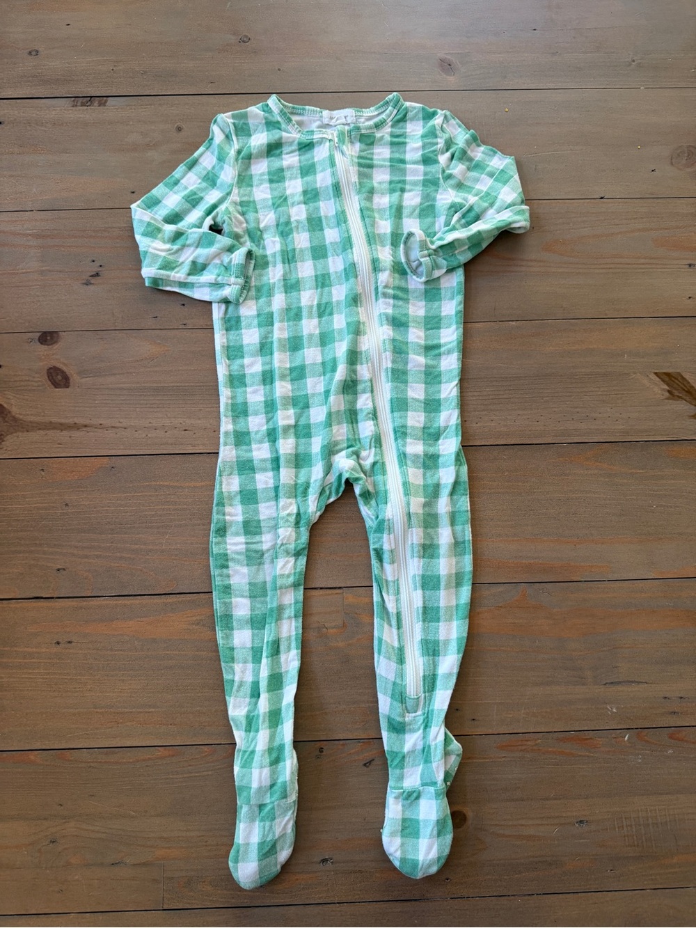 Angel Dear Green and White Gingham Bamboo Zip Pajamas - 12-18 Months